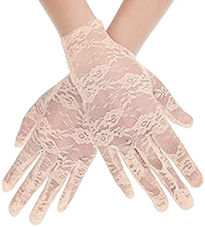 SamHeng Guantes Cortos de Encaje Elegantes, Guantes de Encaje Floral Guantes de Ópera Vintage Guantes de la década de 1930 para Mujeres y Niñas Boda Fiesta del Té Prom Cosplay