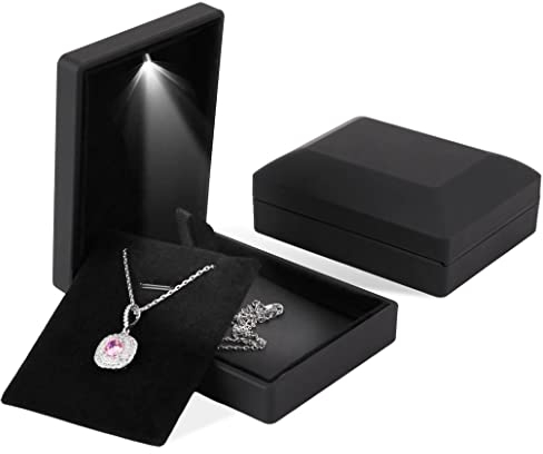 iSuperb 2PK Schmuck Geschenkbox, Geschenkbox Kette mit LED Licht, Schmuckkästen für Ring Ohrring Halskette Armband, Ringbox Schmuck Anhänger Halter Aufbewahrungskoffer für Hochzeitsantrag