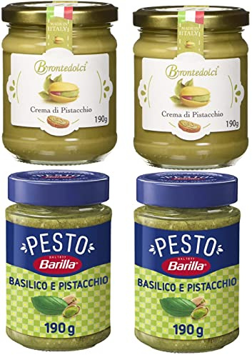 Brontedolci Crema Spalmabile di Pistacchio - Crema de pistacho (2 unidades, 190 g, cristal de Sicilia, 40,5% pistacho, con pesto Basilico e Pistacchio Pesto con albahaca y pistacho, 190 g)