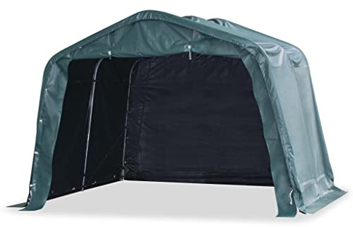 Hommdiy Weidezelt PVC 550 g/m² 3,3×3,2 m Dunkelgrün Weideunterstand Offenstall Weidehütte Pferde Schafe Kühe Unterstand Stall Shelter Stahl