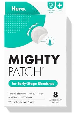 Mighty Patch Micropoint Large Hydrocolloid Pimple Patches for Face Blemishes from Hero Cosmetics, Acne Stickers for Early Stage Zits & Hidden Pimples, 395 Proprietary Micropoints, 8 Count