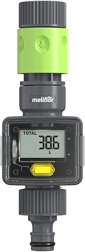 Meliflor Aqualimetro (Control de Riego) Valor expresado en litros o Galones.Varios Modos de Funcionamiento-Flujo, Consumo, Media y Total. Incluye Filtro de Malla para Evitar Atascos