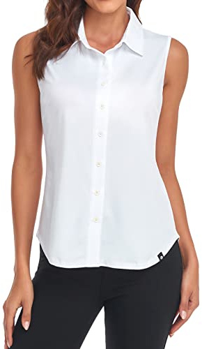 Soneven Camicia da Donna Elegante Canotta Sportiva con Colletto da Donna, Senza Maniche, Polo da Golf, Polo Estivo, Traspirante, Maglietta Camicetta Bianca L