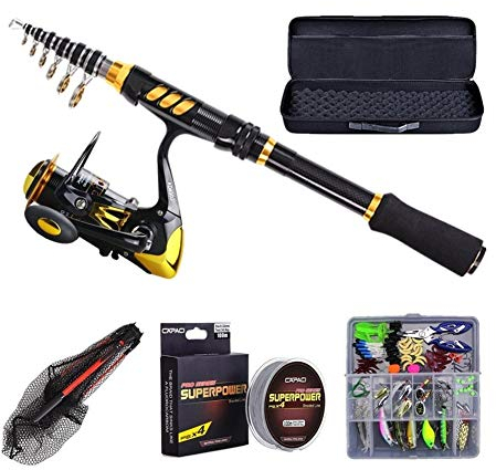 AMEEDA Allround Angelrute Angel Kit for Erwachsene mit Rod Reel Kescher Linie und bewegliche im Freien Tasche Set-Köder Einsteiger (Size : 2.4M, Color : White)