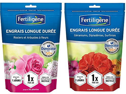 Fertiligène Engrais Longue durée Osmocote Max Rosiers et Arbustes à Fleurs 700g Engrais Longue durée Osmocote Max Géraniums, Dipladénias, Surfinias 700g