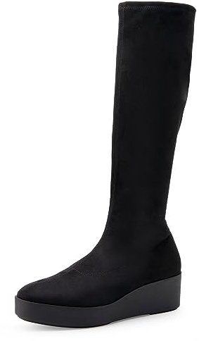 Aerosoles CECINA Tall Wedge Boot, Black Faux Suede, 8M
