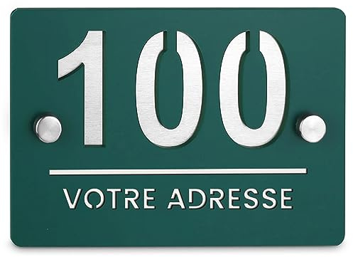 Plaque numéro maison en aluminium brossé brillant et acrylique VERTE - plaque moderne design et de qualité - dimension 200x150mm - installation facile - fabrication en France