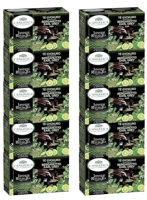 L'Angelica, Tè Verde Gyokuro, Aromatizzato al Bergamotto Earl Grey, Tè Verde Giapponese Pregiato, Infusi e Tisane Orientali, 10 Confezioni da 15 Filtri