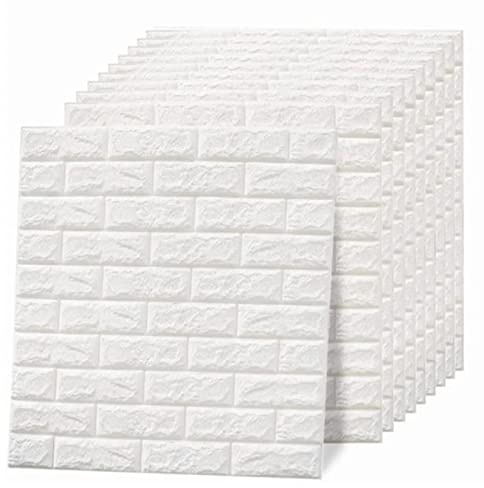 Papier Peint 3D à Décoller et à Coller en Brique, 10 Pièces de Panneaux Muraux en Brique Blanche Auto-adhésifs, Papier Peint Amovible en Mousse PE Imperméable à Peindre pour Mur de Télévision de Chamb