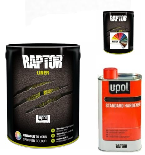 Raptor Liner Lack, alle RAL Farben. 1,1 L (0,75+0,25+0,1) Gebinden Set. 2K Fahrzeug & Transportflächen Beschichtung. Upol. (RAL 6003 Olivgrün)