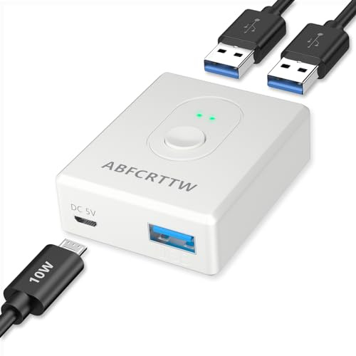 USB 3.0 Switch Powered, Bi-Direktional Umschalter 2PC 1 in 2 out (2 in 1 out), KVM Switch für Tastatur, Maus, Drucker, Webcam, Switcher Unterstützt Carplay und Android Auto, Weiß