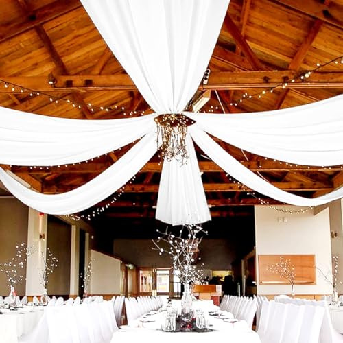 ABKLESACH 4 Panels White Ceiling Drapes for Wedding 5ftx30ft Wedding Arch Draping Fabric Sheer Curtains Chiffon Drapery Draping for Wedding Ceremony Reception Halls Decorations