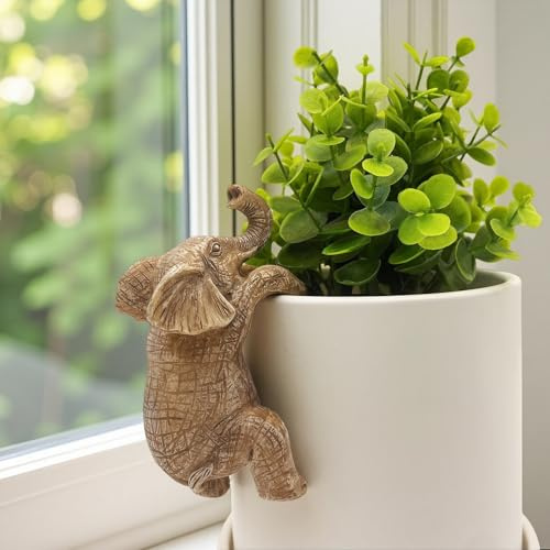 JARPSIRY Cute Climbing Elephant Flower Pot Hugger Figurines Resin Hanging Elephant Statue Planter Pot Decorations for Home Garden Fence Balcony Patio Lawn Yard Ornaments