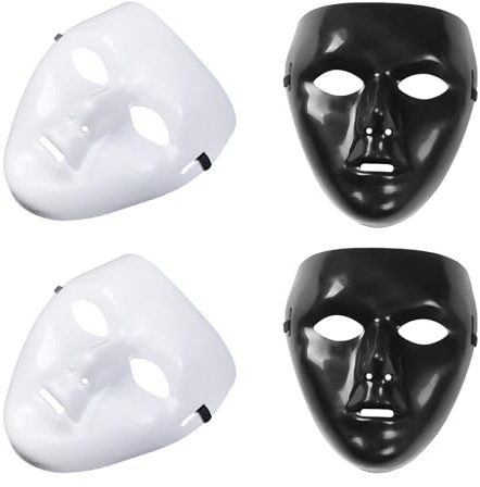 KSBBHDS Masque de mascarade 4 pièces, masque de carnaval, masque complet, accessoire de costume, masque de mascarade cool, accessoire de couverture du visage (noir, blanc)