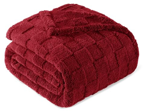 Exclusivo Mezcla Kuscheldecke Flauschig 220x240 cm Fleecedecke Tagesdecke | Weich, Leicht, Atmungsaktiv, Karierte Decke, Bett, Sofa, kuschelig, Wohndecke, Bettüberwurf, alle Jahreszeiten, Weinrot