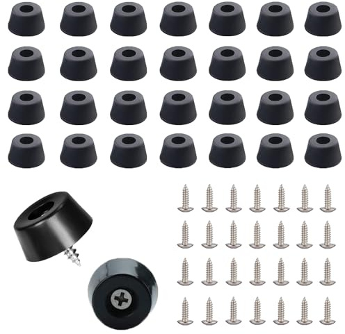 28 Stück Gummifüße, rutschfeste Gummifüße für Möbelböden, Gummi-Möbelfüße mit Edelstahlschrauben, Gartenmöbelfüße für Möbelbeinpolster (D15 x 12 x H8 mm)