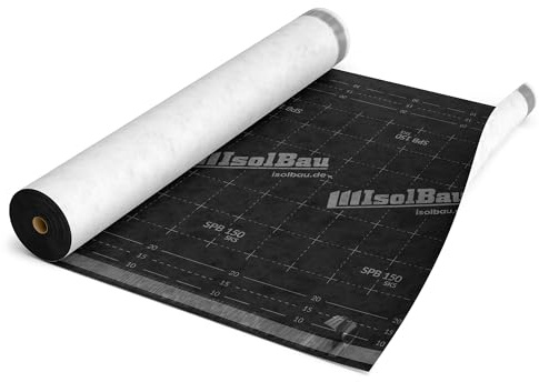 Isolbau Unterspannbahn SPB 150 SKS, 75 m² Rolle (1,5 x 50 m) - Selbstklebende Dachfolie 150 g/m² & 2 Klebestreifen - Dampfdurchlässige Unterdeckbahn, wasserdicht und witterungsbeständig