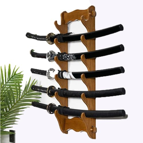 LSRFXF Wandmontierter Schwerthalter-Ausstellungsständer, 1-8 Schicht Holz Schwert Halter Rack, Wand Mount Samurai Schwert Stand für Platzierung Messer Lichtschwert und Angelrute Halter
