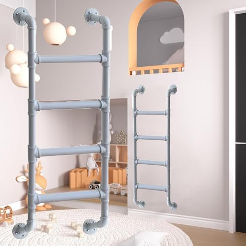 Wandmontierte Leiter für Etagenbett, Heimdekoration und Regale, Raumspartreppe Dekoleiter Metall, für Buchhandlung Schule Schlafzimmer, Stark und Robust(Weiß)