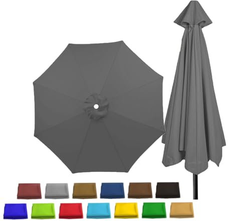 Sonnenschirm-Ersatzbezug Marktschirm Ersatzabdeckung Ersatz-Baldachin Markttisch-Regenschirm Terrassenschirm Ersatz Bespannung Ersatzstoff für Tischschirme im Freien Ersatz-Sonnenschutzüberdachung(Gra