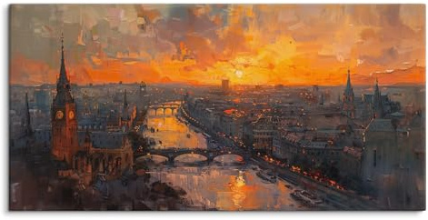 Paul Sinus Bilder auf Leinwand 120x60cm London Kunstvoll Abendrot Sonnenuntergang roter Himmel