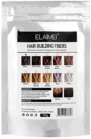 Fibre germinale, fibre capillaire kératinique, poudre de cheveux de fibre spéciale pour les hommes et les femmes (Brun moyen 100G)