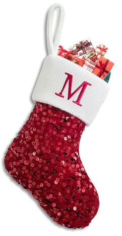 Sleeleece Weihnachtsstrumpf Personalisiert Nikolausstrumpf 22 cm,Christmas Stockings,Nikolausstiefel zum Befüllen Weihnachtsstrumpf Geschenkbeutel Weihnachtsbaum Anhänger Weihnachtsdeko Pailletten M