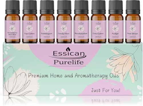 Essican Purelife Sweet Scented Home Fragrance Oil Set – 8 x 10ml Aromatherapy Fragrance Oils for Soap Making, Candle Scents for Candle Making, Wax Melts, Perfume, & Humidifier, Sweet Scented Gifts Set