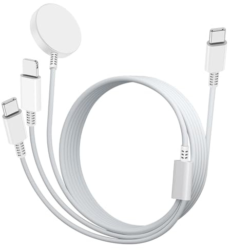 MaxRenard Watch Charger 3 in 1 Charger Cable for iPhone iPad Android Devices Wireless Charging Dock for Watch Series 10/9/8/7/6/5/4/3/2/SE/SE 2/Ultra/Ultra 2 (1.2m, White)