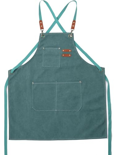 Cosymate Work Canvas Apron with Pockets for Men, Heavy Duty, Resilient, Waterproof, Adjustable Tool Apron for Craft Workshop, Garage, Garden, Vivid Green