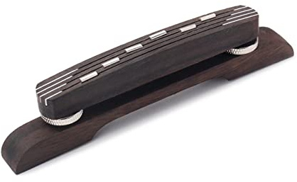 Höhenverstellbare Archtop Jazzgitarre Brücke mit Zubehör für 6-saiter | Flache Unterseite, Zwei Drehknöpfe zur Höhenanpassung, Metall Holz Ausführung, Polierte Oberfläche