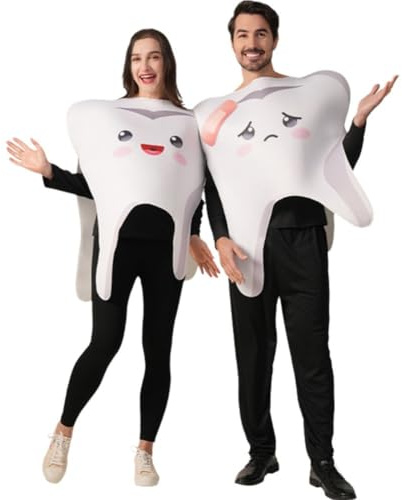 Lpitoy 2 st rolig tanddräkt för vuxen halloween par kostym tänder cosplay kostym för män kvinnor rolig outfit