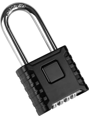 LUNEKUCK Long Shackle Heavy Duty Combination Padlocks Outdoor Weatherproof, 4 Digit Code Large Lock 53mm with 8mm Thick 304 Stainless Steel Shackle for Shed, Garage, Garden, Gate, Fence, Warehouse