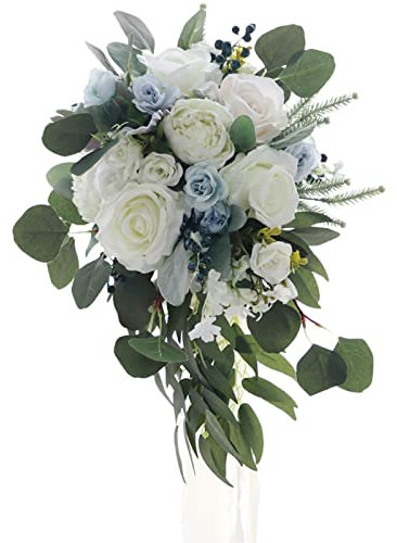 Nishiyuenyi Brautstrauß mit Wasserfall Und Künstlichen Rosen,