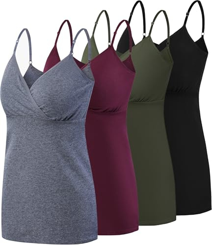SUIEK 4 Pack Nursing Tank Tops Maternity Cotton Cami Breastfeeding Sleep Bralette (Medium)