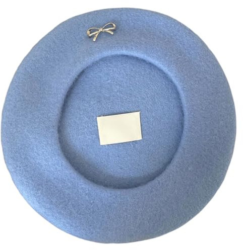 JSGHGDF Stilvoller Bowler-Hut für Damen, Winter, Herbst, warm, gewölbt, für den täglichen Gebrauch, modische warme Baskenmütze, Damenhut, Schleife, blau, M/L
