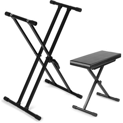 Vonyx Keyboard Ständer & Klavierhocker Set – Höhenverstellbar, Stabiler X-Rahmen, Faltbar – Keyboardständer & Klavierbank bis 100kg - für Piano & E-Piano - Klavier Zubehör, Robust & Platzsparend