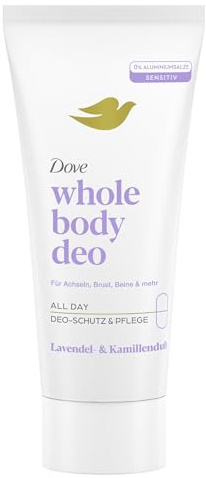 Dove Whole Body Deo Creme Lavendel- & Kamillenduft Deodorant mit 0% Aluminiumsalzen für Achseln, Brust, Beine und mehr 75 ml