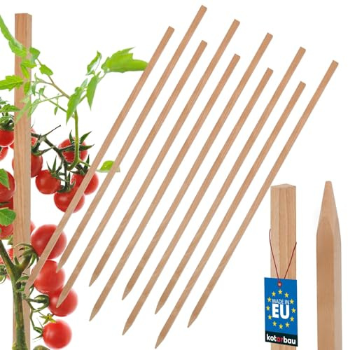KOTARBAU® 10er Set Pflanzstäbe - 50 cm - Tomaten & Gurken Rankhilfe - Tomatenstäbe - Holzpfähle - Holzstäbe - Pflanzenstütze - Holzpfosten - Angespitzt - Rankstab aus Buchenholz - Natürlich