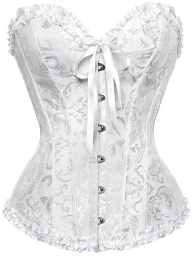 Zac's Alter Ego Women's Ladies Classic Vintage Print Satin Overbust Bustier Bodyshaper Corset Top