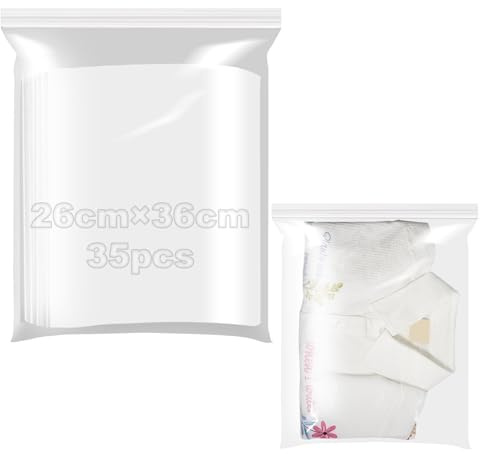 Sac Plastique Zip 26x36cm Sachets Plastiques Refermables 35 Pièces Zippé Transparent Sachet Plastique Zip Sachet Emballage Parfait pour Ranger Vêtements Bijoux et Fournitures Bureau dans Cuisine