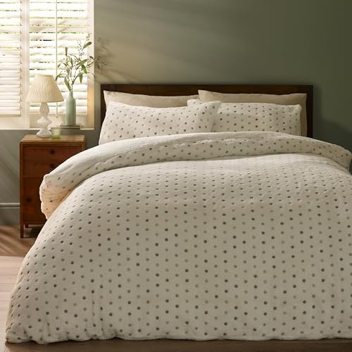 Catherine Lansfield Cosy Spot - Set copripiumino king size in pile con federe, colore: panna