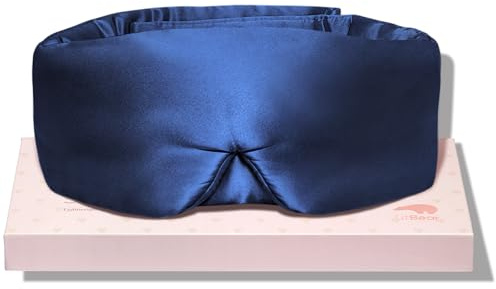 LitBear sömnmask i silke för sidosovare, 100% 22 momme ren mullbärssilke, anpassningsbar kuddad silkesögonbindel med justerbart huvudband för kvinnor & män (Midnight Blue)