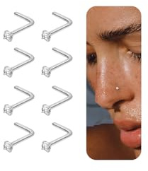 Nasenpiercing Silber Gold,8 Stück 316L Chirurgenstahl Edelstahl L-Form Nasenstecker Set für Damen Männer Hypoallergen klein 1.5/2/3MM Zirkonia Nasenring Nostril Schmuck 20G