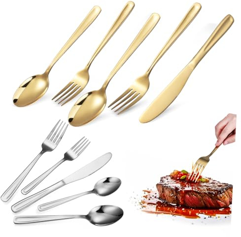 ULTECHNOVO 2 juegos Cubiertos para Bistec de Acero Inoxidable Doradas y Plateadas Utensilios para Servir y Mesa Occidental para Hogar y Restaurante