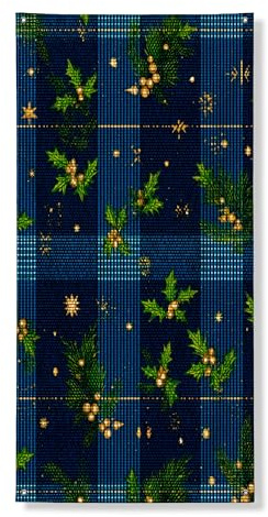 Decorazione natalizia per porta con agrifoglio, con foglie verdi e stelle dorate, decorazione per interni ed esterni, 91 x 182 cm
