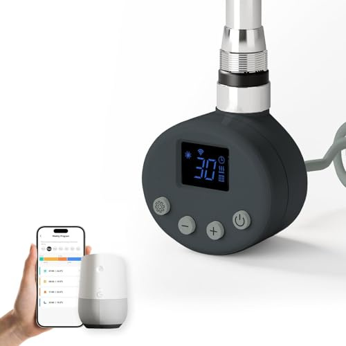 EMKE Résistance Chauffante WiFi 600 W,Anthracite,620 x 69 x 62 mm | Pour Radiateur et Sèche-Serviettes,Thermostat Intelligent avec 4 Modes (Confort, Éco, Boost, Antigel)