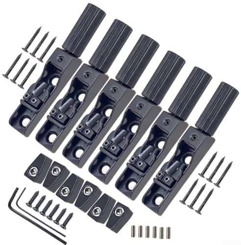 1 Set 4/5/6 Saiten Bass Headless Bridge für E-Bass, feste Einzel-Split-Brücke mit Zinklegierung, inklusive Schrauben und Kranz (schwarz, 6 Stück)