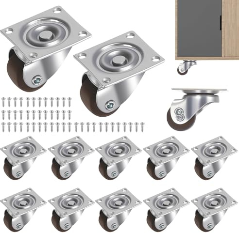 12 PzPiccole Ruote per Mobili Pesanti, 23mm Rotelle Per Mobili,Mini Ruote per Carrello,Rotelle in Gomma Ruote Girevoli a 360 Gradi per Trasporto di Piccoli Elettrodomestici piccoli oggetti, con Viti