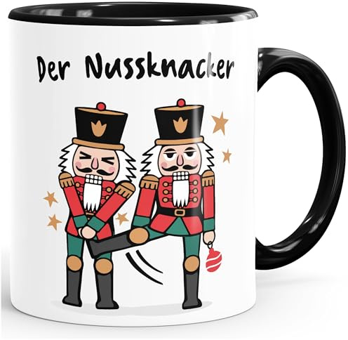 MoonWorks Tasse de Noël motif casse-noisette Jingle Balls - Idée cadeau amusante - Humour noir - Tasse de Noël avec inscription en allemand - Blanc - Intérieur noir - Standard